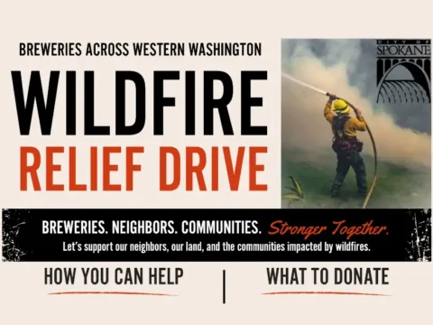 small poster for a brewery-led wildfire relief effort