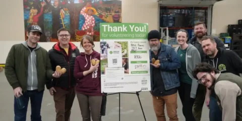 A group of volunteers at a food bank