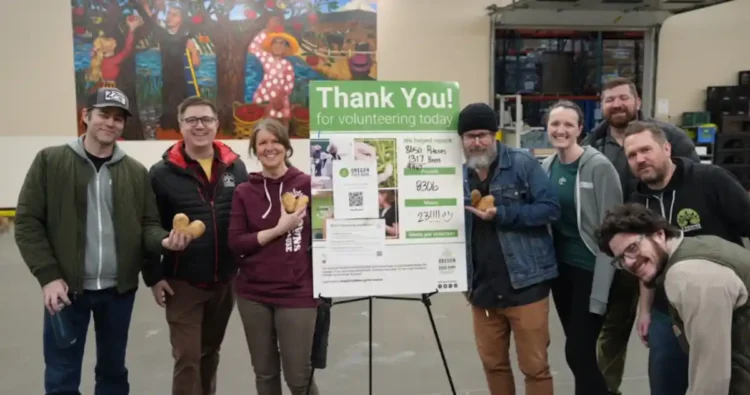 A group of volunteers at a food bank