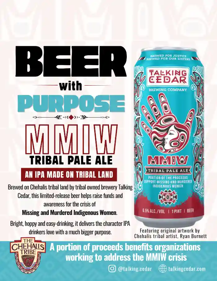 A poster for the Tribal Pale Ale, with a brightly colored blue and red can