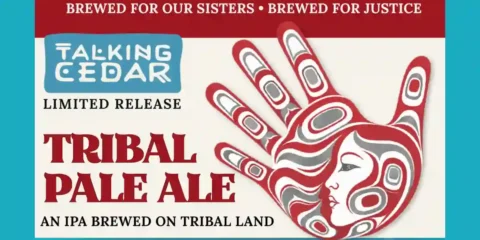 A blue and red poster for Tribal Pale Ale