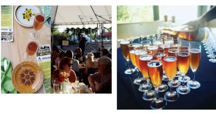 Watershed Pub and Alpenfire Cider Present Orchard to Island Cider Dinner A crowd enjoys a cider dinner in on a tented patio