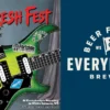 Everybody’s Brewing Celebrates “18 and Life to Go” on October 2nd A poster for a brewery anniversary with the image of a colorful guitar