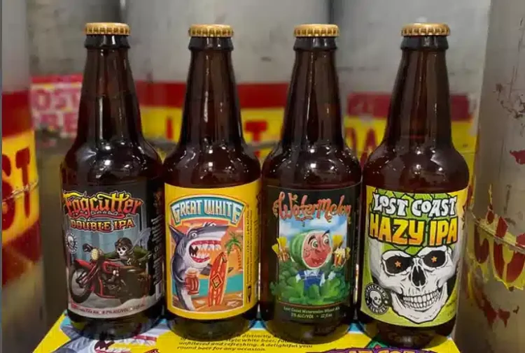 After 36 Years, Lost Coast Brewery is For Sale, at Auction Four bottles of beer with brightly colored labels