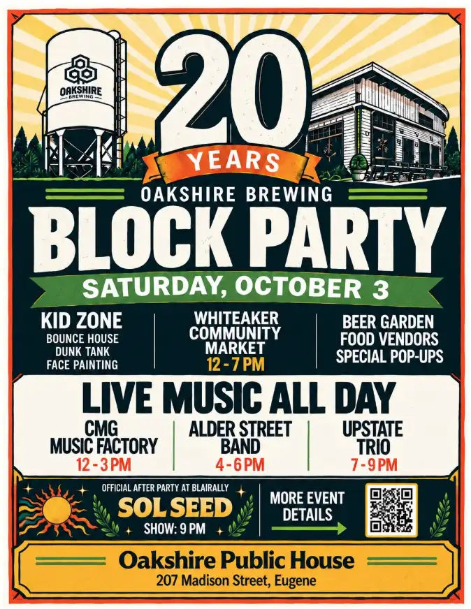 A poster for an anniversary party at a brewery.