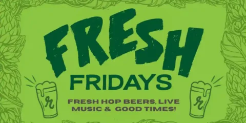 A flyer for fresh fridays, dark green letters against a bright green background