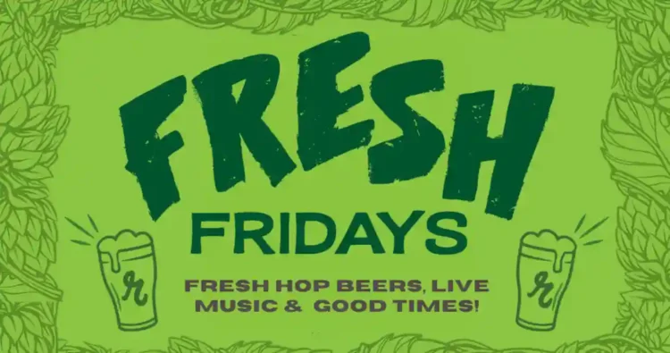 A flyer for fresh fridays, dark green letters against a bright green background