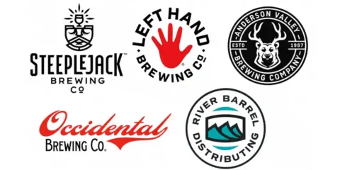 A collection of brewery logos against a white background
