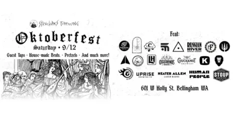 a poster for an Oktoberfest event with several brewery logos set against a white background