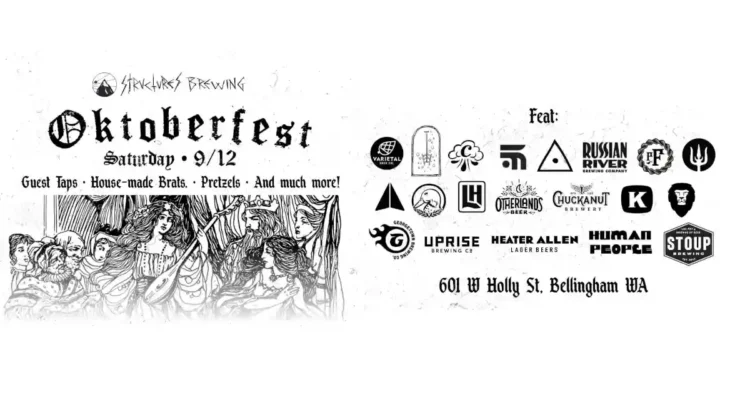 a poster for an Oktoberfest event with several brewery logos set against a white background