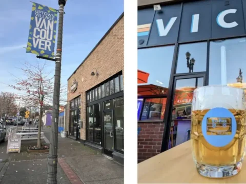 Vice Beer Co. is Opening its Third Location. Taking the Show Uptown A picture of a taproom from the street along side another picture showing a pint in front of another taproom