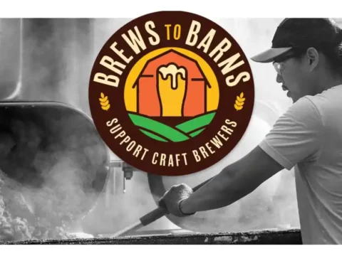 Brews to Barns Act Would Reward Breweries for Doing What They Already Do A logo for the Brews to Barn Act set against a picture of a person working in a brewery