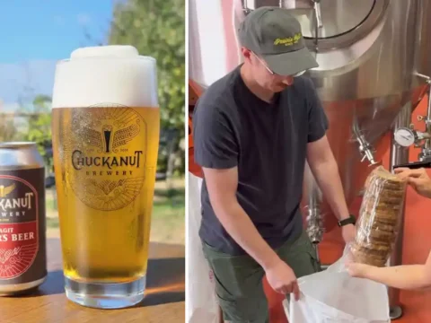 Chuckanut Brewery Celebrates Baker’s Beer, Brewed Using Surplus Bread A can of beer sitting next to a glass of freshly poured beer