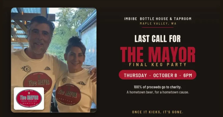 Last Call for The Mayor IPA, August 8th at Imbibe Bottle House and Taproom A poster for the last call event